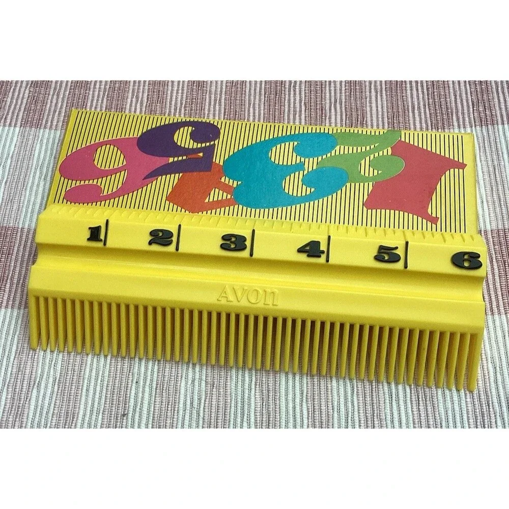 AVON School Days Ruler Comb Vintage 1970s Sunny Yellow Hard Plastic ABC’s Hair